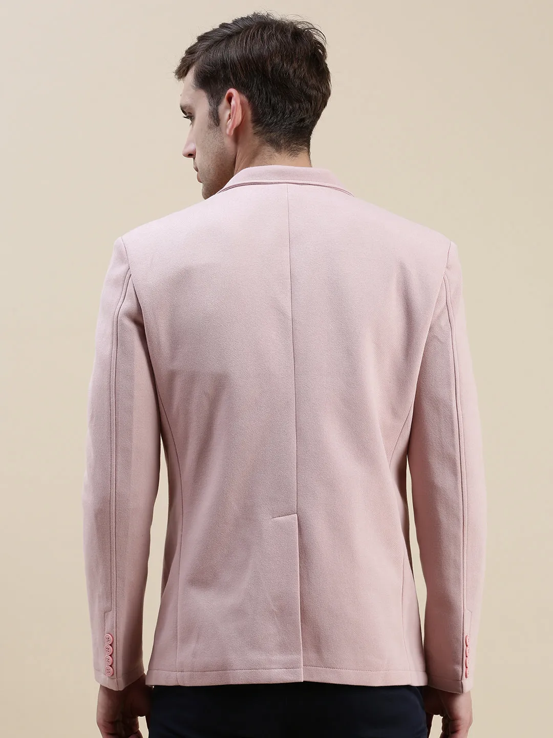 Men Pink Notched Lapel Single-Breasted Blazer
