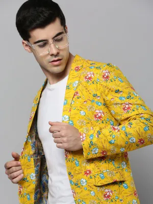 Men Yellow Printed Single-Breasted Blazer