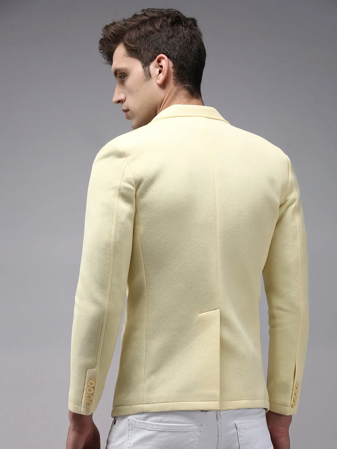 Men Yellow Solid Single-Breasted Blazer