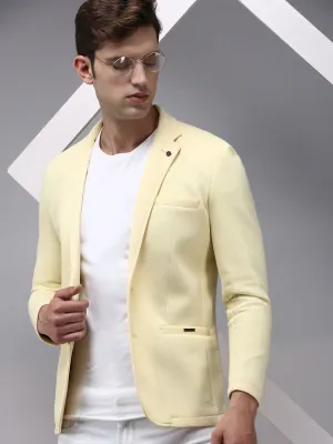 Men Yellow Solid Single-Breasted Blazer