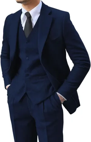 Men's 3 Pieces Suit Retro Slim Fit Suit Tweed Herringbone Business Suit Wedding Party Tuxedos with Blazer Vest Pants