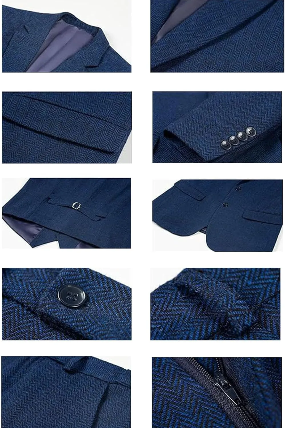 Men's 3 Pieces Suit Retro Slim Fit Suit Tweed Herringbone Business Suit Wedding Party Tuxedos with Blazer Vest Pants
