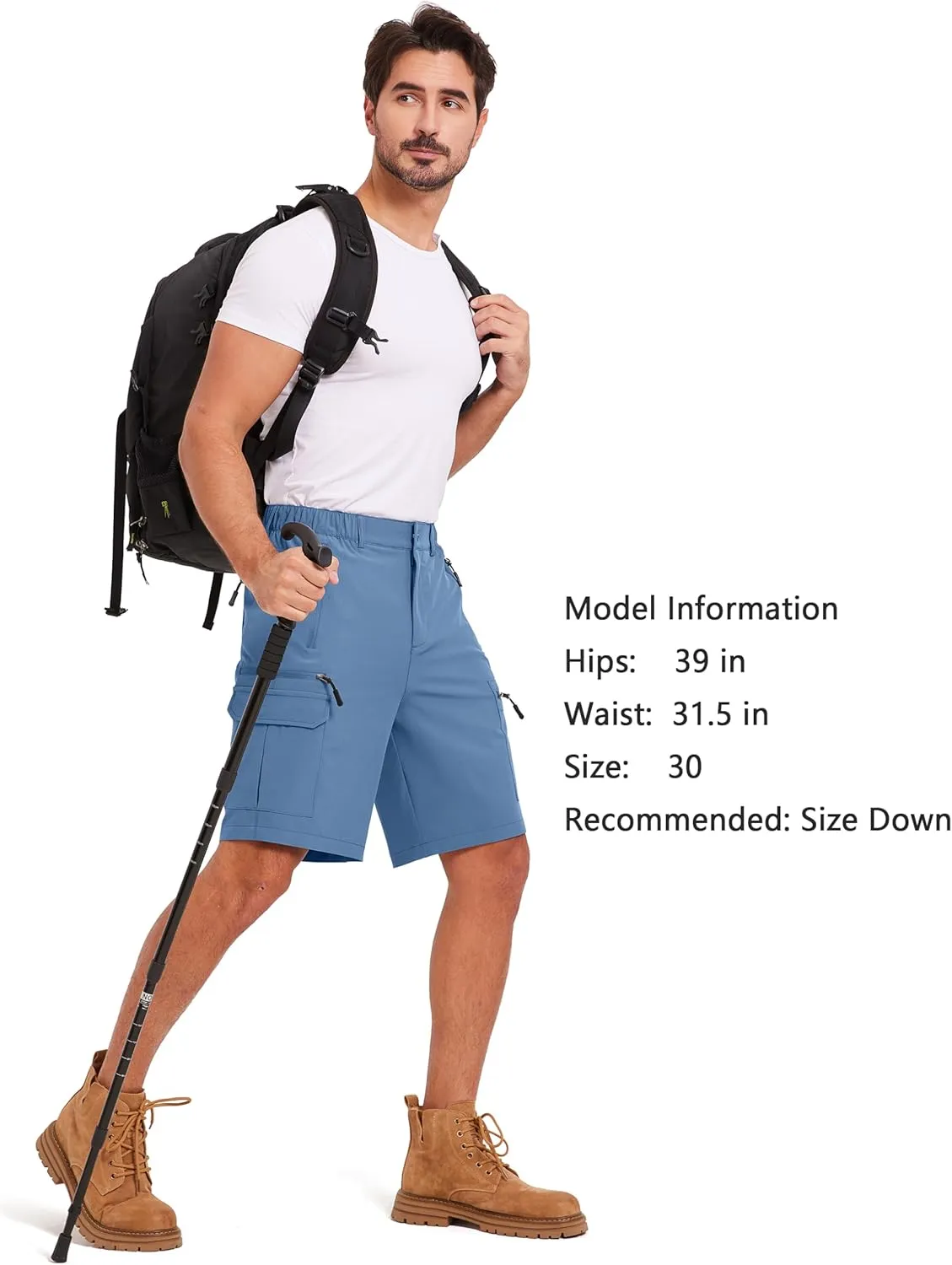 Mens Hiking Cargo Summer Shorts 9" Quick Dry Lightweight Outdoor Fishing Golf Casual Elastic Waist Loose Fit 6 Pocket
