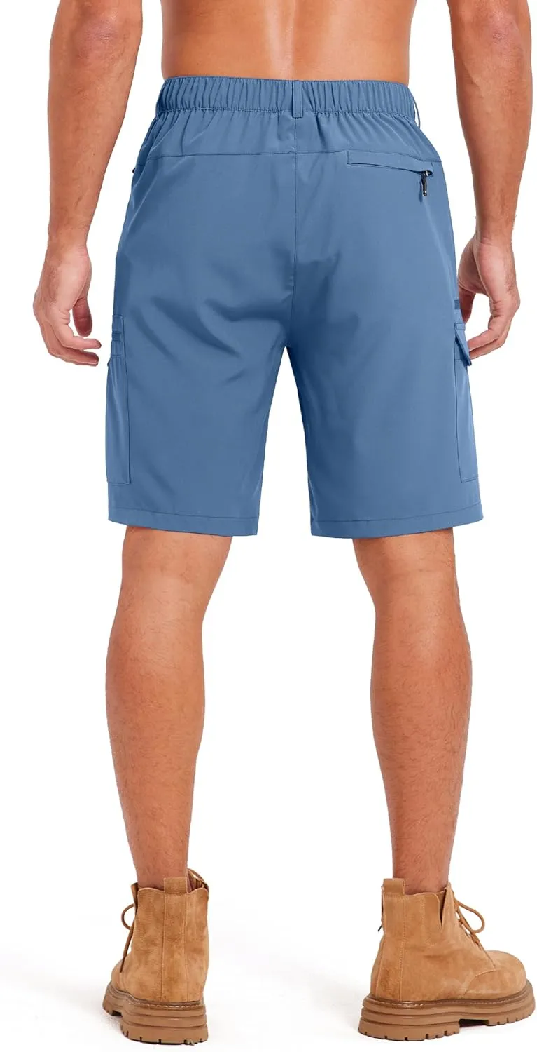 Mens Hiking Cargo Summer Shorts 9" Quick Dry Lightweight Outdoor Fishing Golf Casual Elastic Waist Loose Fit 6 Pocket