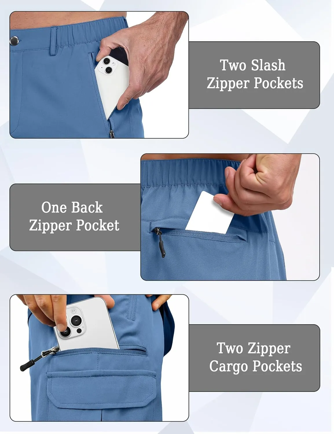 Mens Hiking Cargo Summer Shorts 9" Quick Dry Lightweight Outdoor Fishing Golf Casual Elastic Waist Loose Fit 6 Pocket
