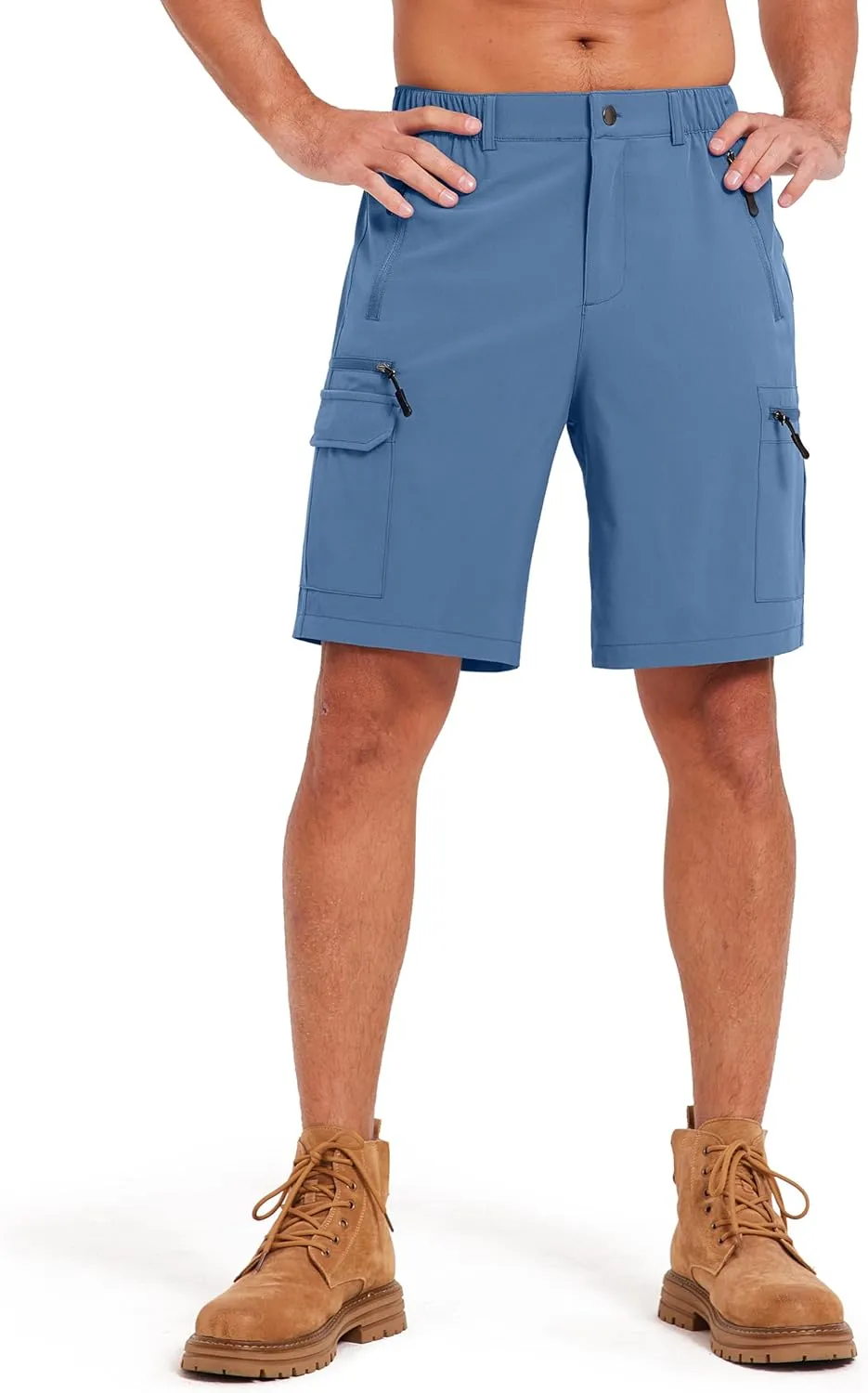 Mens Hiking Cargo Summer Shorts 9" Quick Dry Lightweight Outdoor Fishing Golf Casual Elastic Waist Loose Fit 6 Pocket
