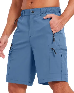 Mens Hiking Cargo Summer Shorts 9" Quick Dry Lightweight Outdoor Fishing Golf Casual Elastic Waist Loose Fit 6 Pocket