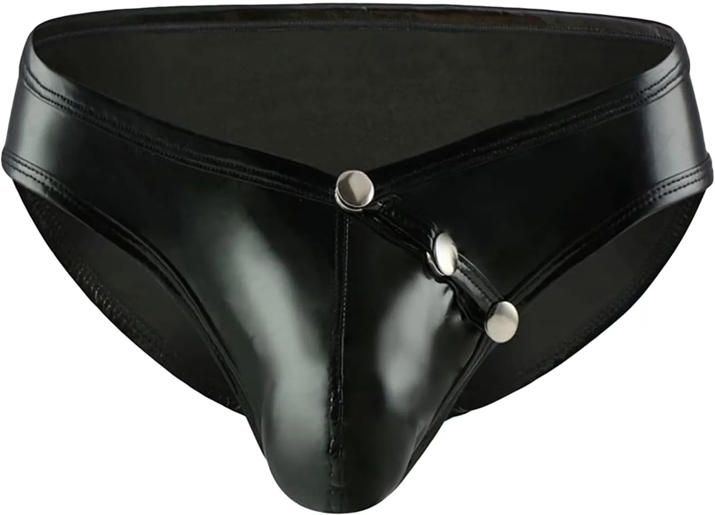 Men's Leather Lingerie Thong Sexy Wetlook Jockstrap Briefs Low Waist G-Strings Naughty Bulge Pouch Underwear Pants (Black,X-Large)