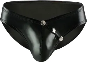 Men's Leather Lingerie Thong Sexy Wetlook Jockstrap Briefs Low Waist G-Strings Naughty Bulge Pouch Underwear Pants (Black,X-Large)