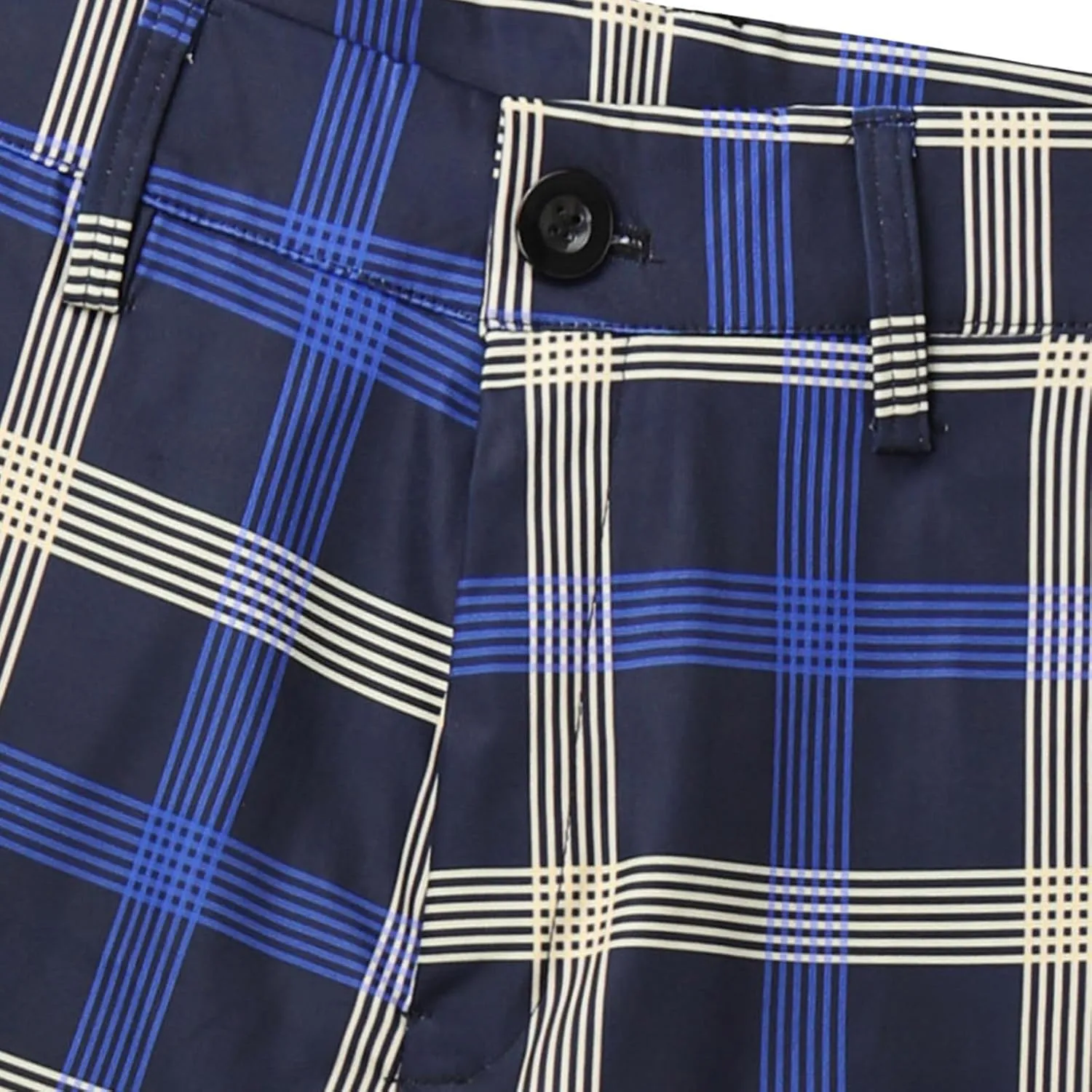 Men's Plaid Pants Regular Fit Elastic Waist Casual Pants Comfortable Tapered Leg Pants with 2 Pockets