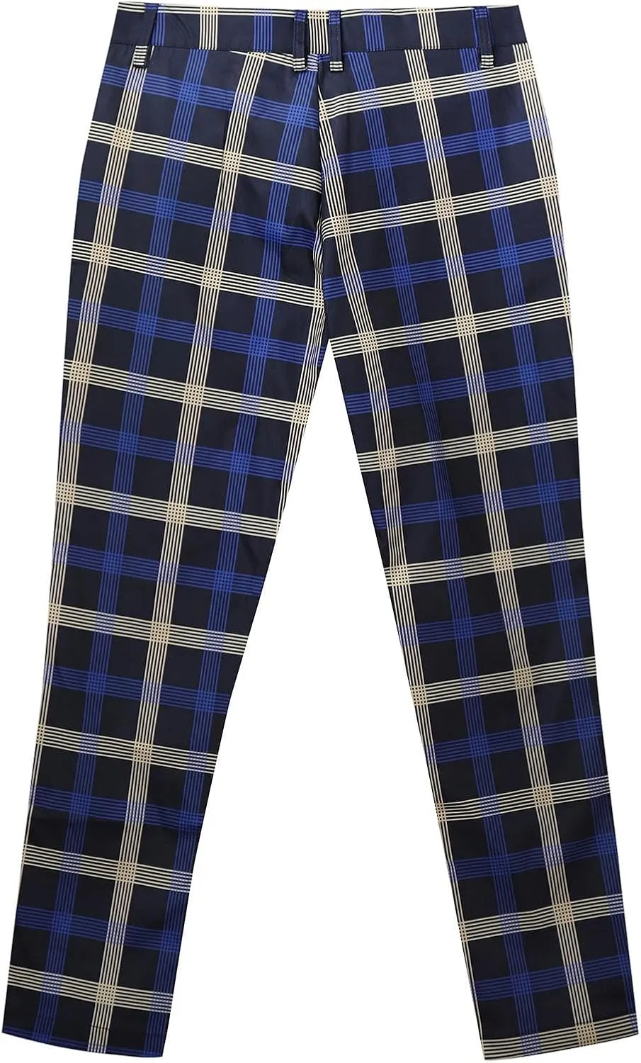 Men's Plaid Pants Regular Fit Elastic Waist Casual Pants Comfortable Tapered Leg Pants with 2 Pockets