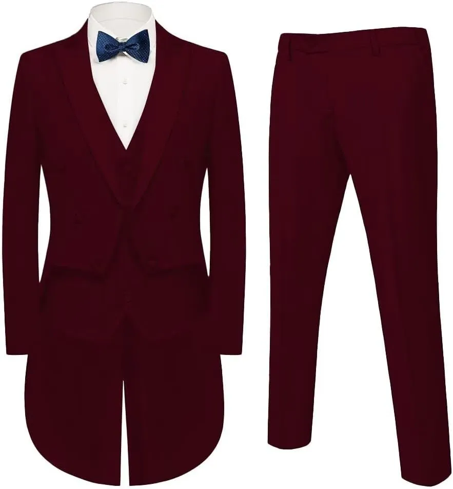 Mens Suits 3 Piece Slim Fit Formal Tailcoat Blazer Pants Vest Set for Performance Long Tail Tuxedos Wedding Dress Coat