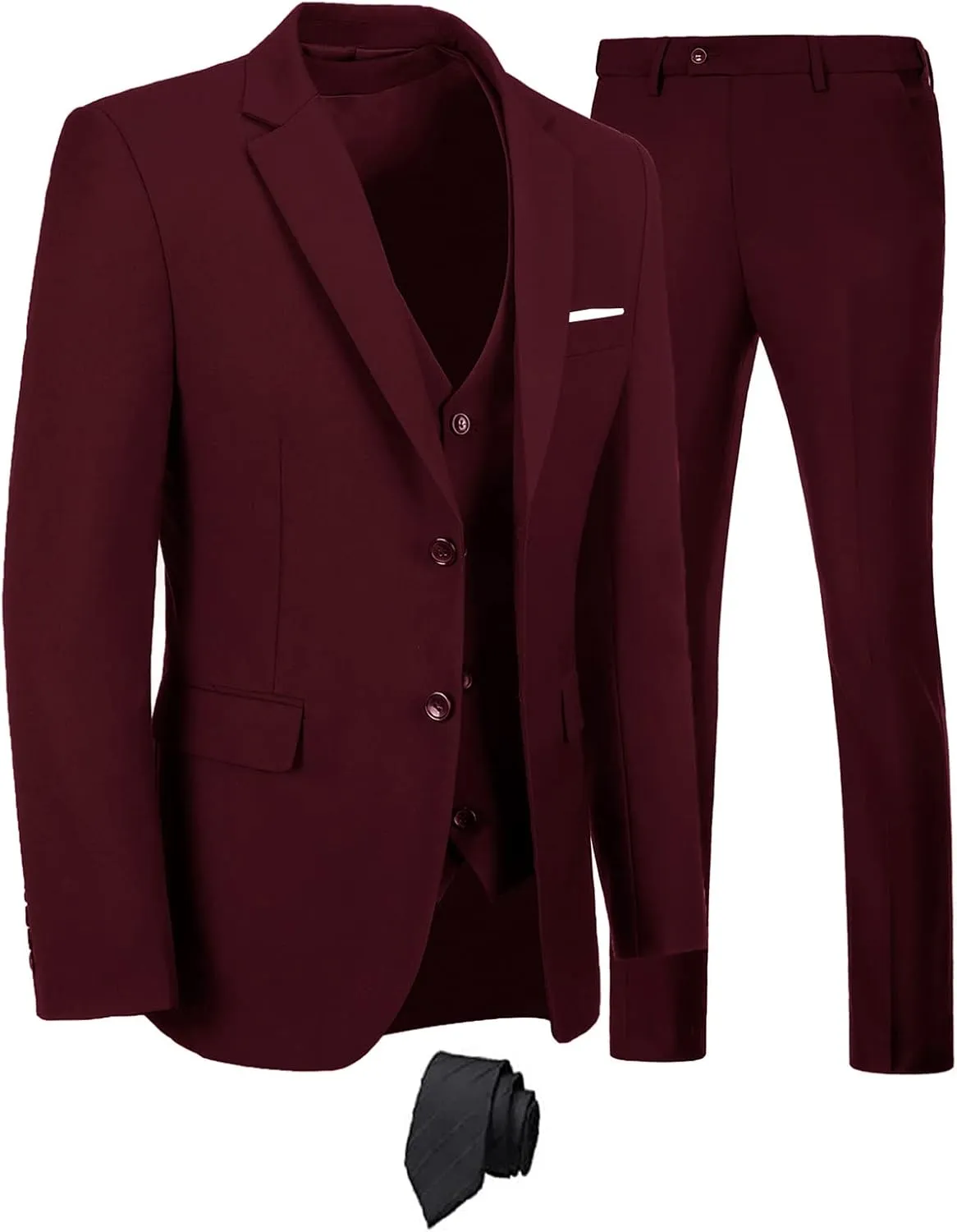 Men's Suits 3 Piece Slim Fit Suit Set,Two Button Wedding Business Tuxedo Solid Blazer Jacket Vest Pants with Tie