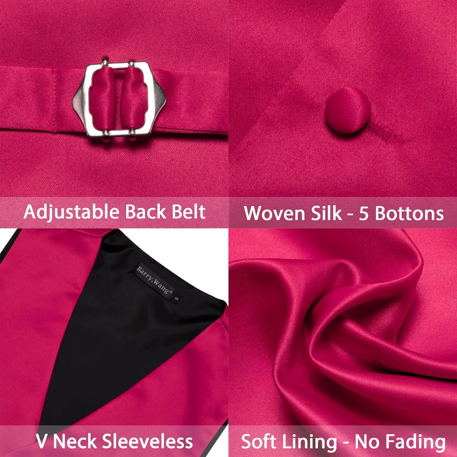 Men's Vest Tie Set Bow Tie Satin V-Neck Solid Colors Suit Waistcoat Cufflinks hanky Formal Wedding Business Tuxedo