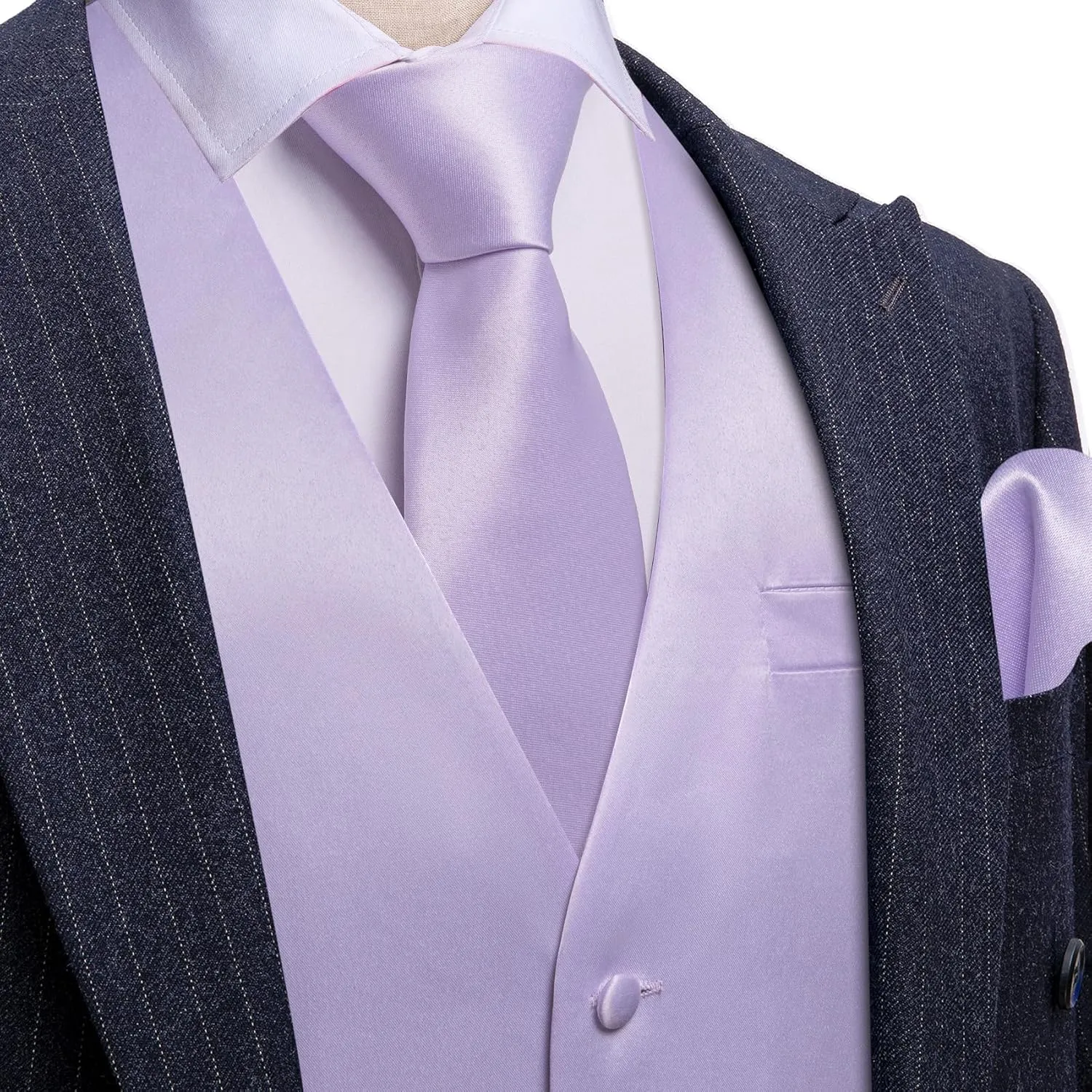 Men's Vest Tie Set Bow Tie Satin V-Neck Solid Colors Suit Waistcoat Cufflinks hanky Formal Wedding Business Tuxedo