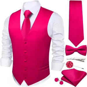 Men's Vest Tie Set Bow Tie Satin V-Neck Solid Colors Suit Waistcoat Cufflinks hanky Formal Wedding Business Tuxedo