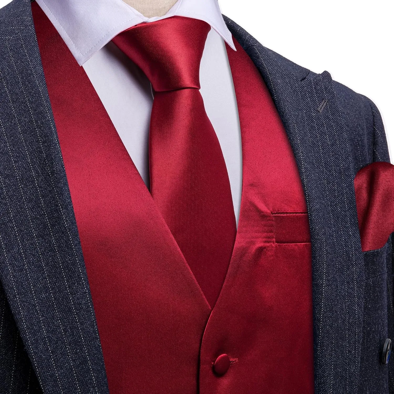 Men's Vest Tie Set Bow Tie Satin V-Neck Solid Colors Suit Waistcoat Cufflinks hanky Formal Wedding Business Tuxedo