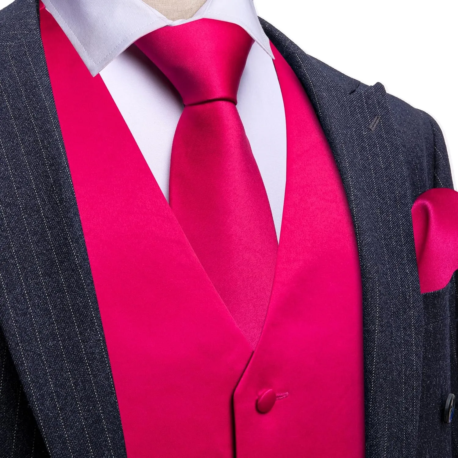 Men's Vest Tie Set Bow Tie Satin V-Neck Solid Colors Suit Waistcoat Cufflinks hanky Formal Wedding Business Tuxedo