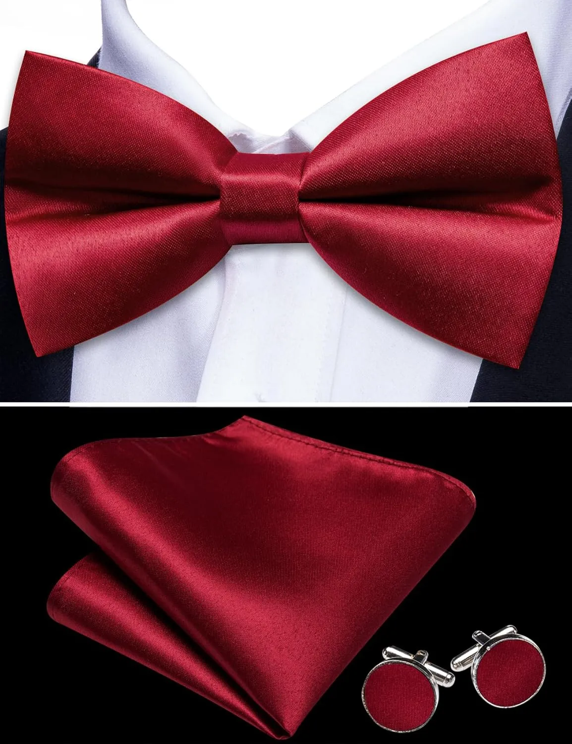 Men's Vest Tie Set Bow Tie Satin V-Neck Solid Colors Suit Waistcoat Cufflinks hanky Formal Wedding Business Tuxedo