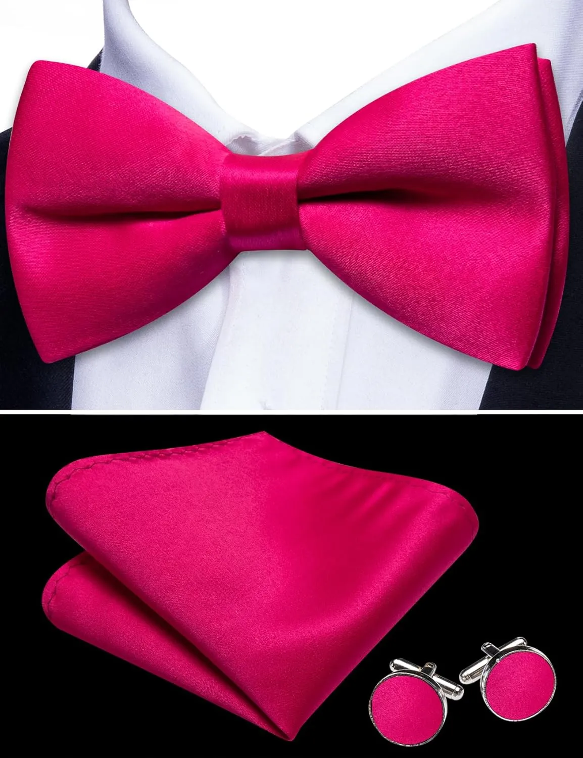 Men's Vest Tie Set Bow Tie Satin V-Neck Solid Colors Suit Waistcoat Cufflinks hanky Formal Wedding Business Tuxedo