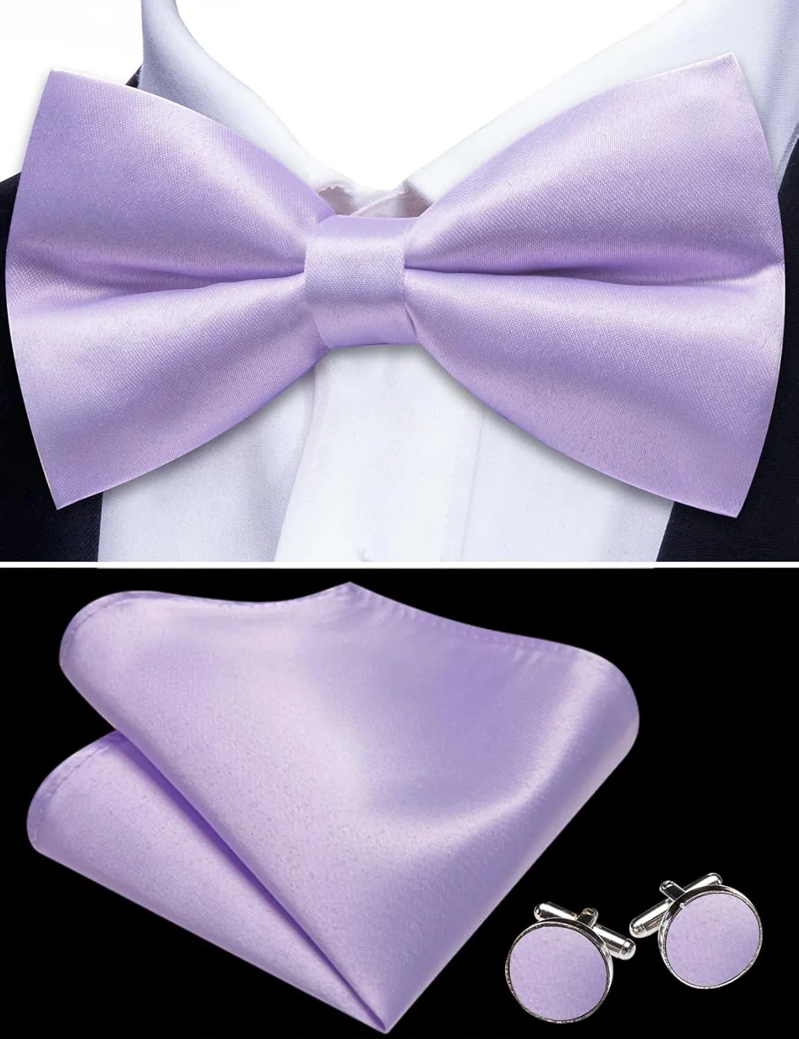 Men's Vest Tie Set Bow Tie Satin V-Neck Solid Colors Suit Waistcoat Cufflinks hanky Formal Wedding Business Tuxedo