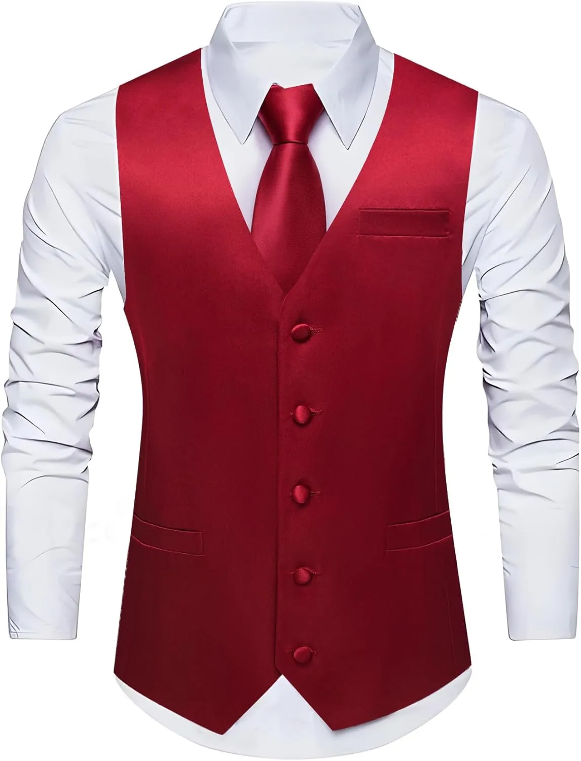 Men's Vest Tie Set Bow Tie Satin V-Neck Solid Colors Suit Waistcoat Cufflinks hanky Formal Wedding Business Tuxedo