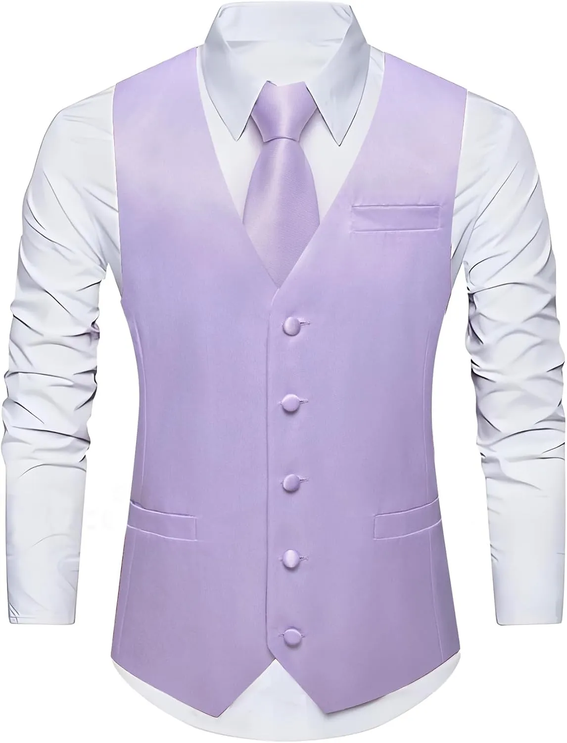 Men's Vest Tie Set Bow Tie Satin V-Neck Solid Colors Suit Waistcoat Cufflinks hanky Formal Wedding Business Tuxedo