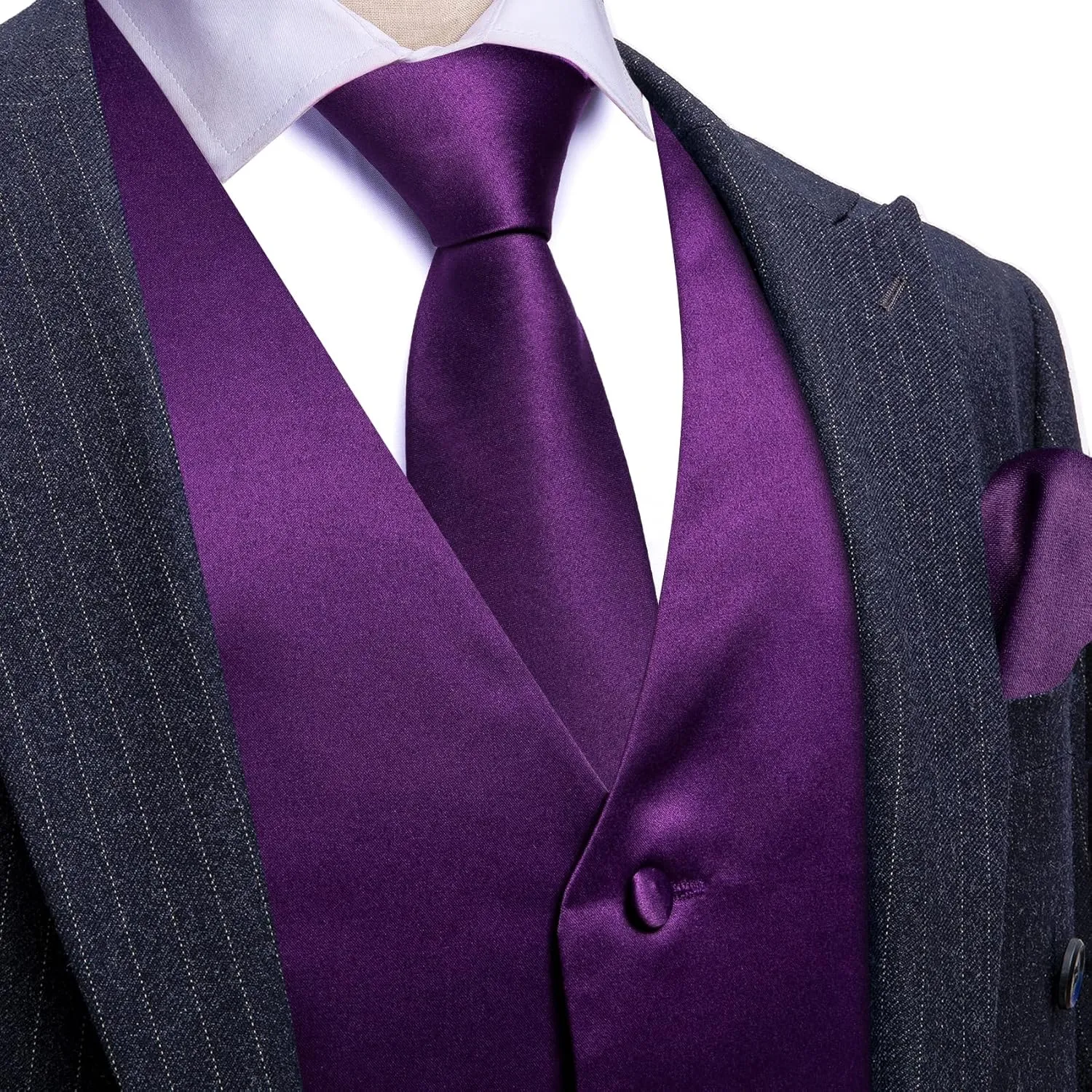 Men's Vest Tie Set Bow Tie Satin V-Neck Solid Colors Suit Waistcoat Cufflinks hanky Formal Wedding Business Tuxedo