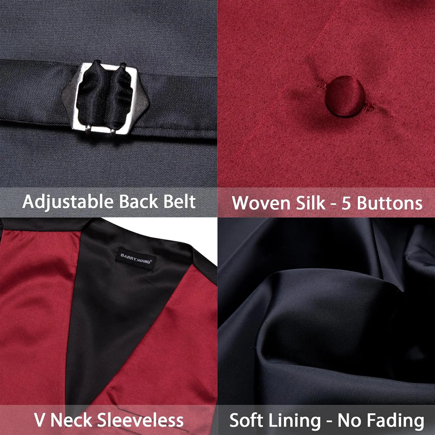 Men's Vest Tie Set Bow Tie Satin V-Neck Solid Colors Suit Waistcoat Cufflinks hanky Formal Wedding Business Tuxedo