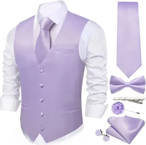Men's Vest Tie Set Bow Tie Satin V-Neck Solid Colors Suit Waistcoat Cufflinks hanky Formal Wedding Business Tuxedo