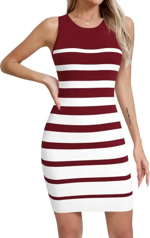 Missufe Women's Summer Sleeveless Knit Slim Fit Sheath Dress Bodycon Casual Mini Pencil Tank Dresses