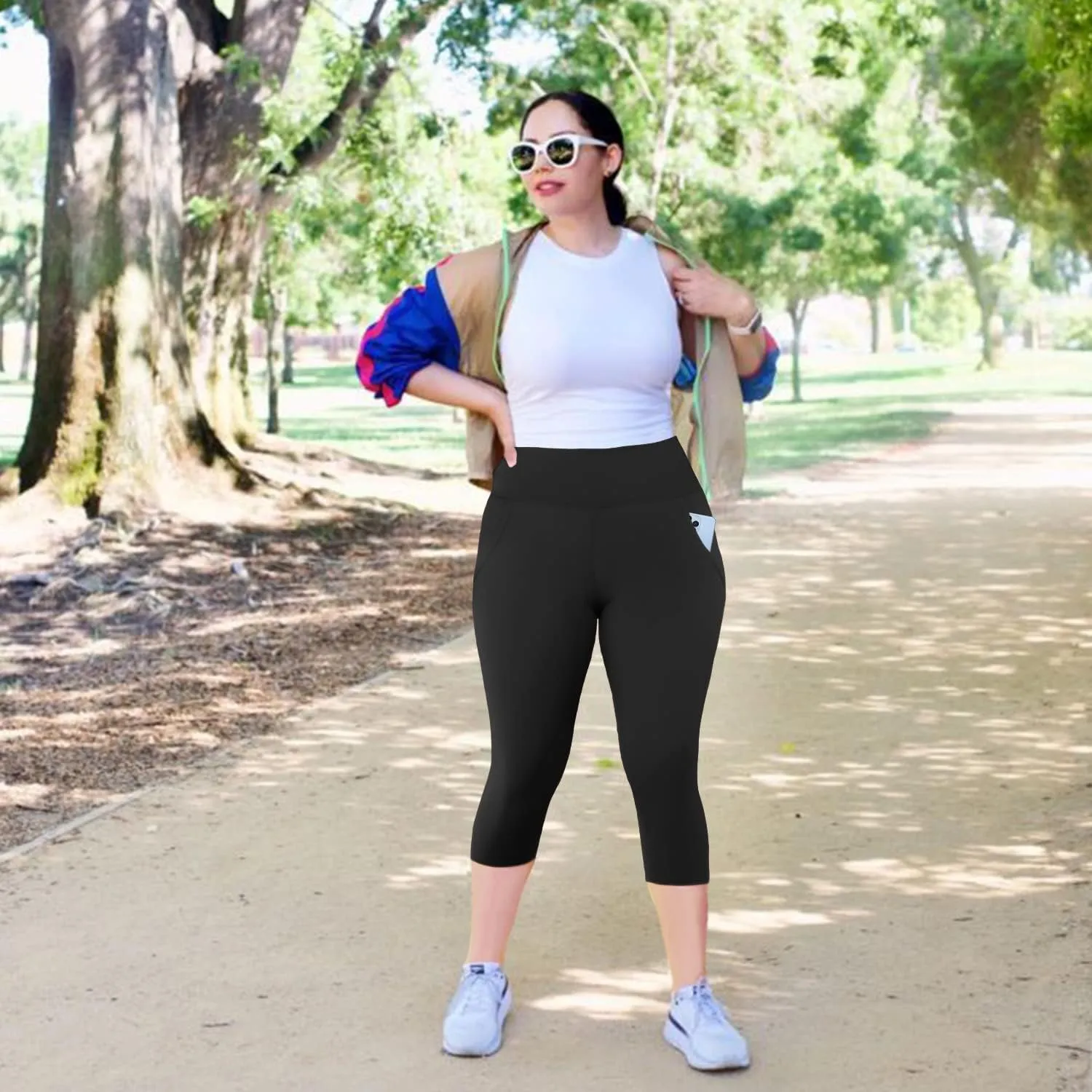MOREFEEL Capri Plus Size Leggings for Women with Pockets-Stretchy XL-4XL Tummy Control High Waist Workout Black Yoga Pants