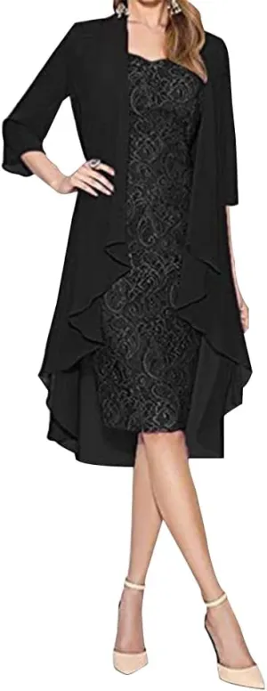 Mother of The Bride Dress Womens Summer 2 Piece Outfits Chiffon Lace Formal Evening Party Dress Casual Cocktail Dresses