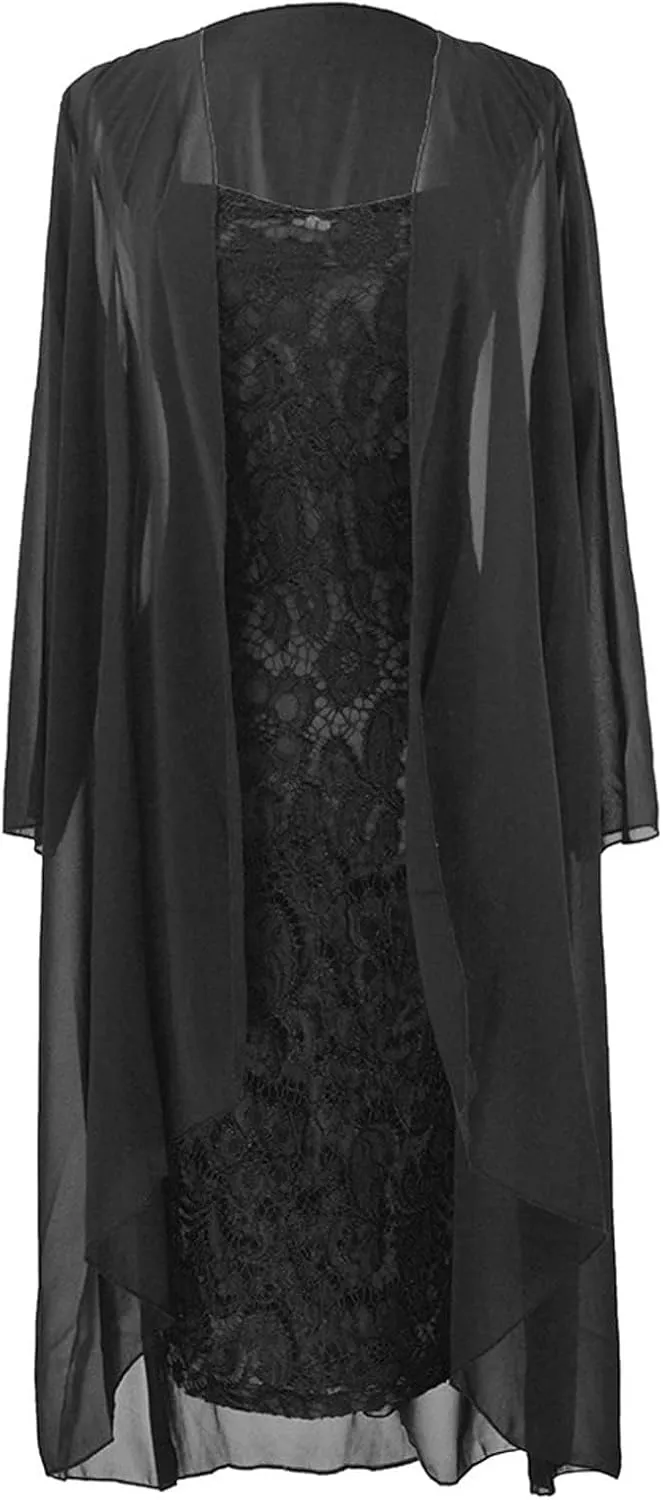 Mother of The Bride Dress Womens Summer 2 Piece Outfits Chiffon Lace Formal Evening Party Dress Casual Cocktail Dresses