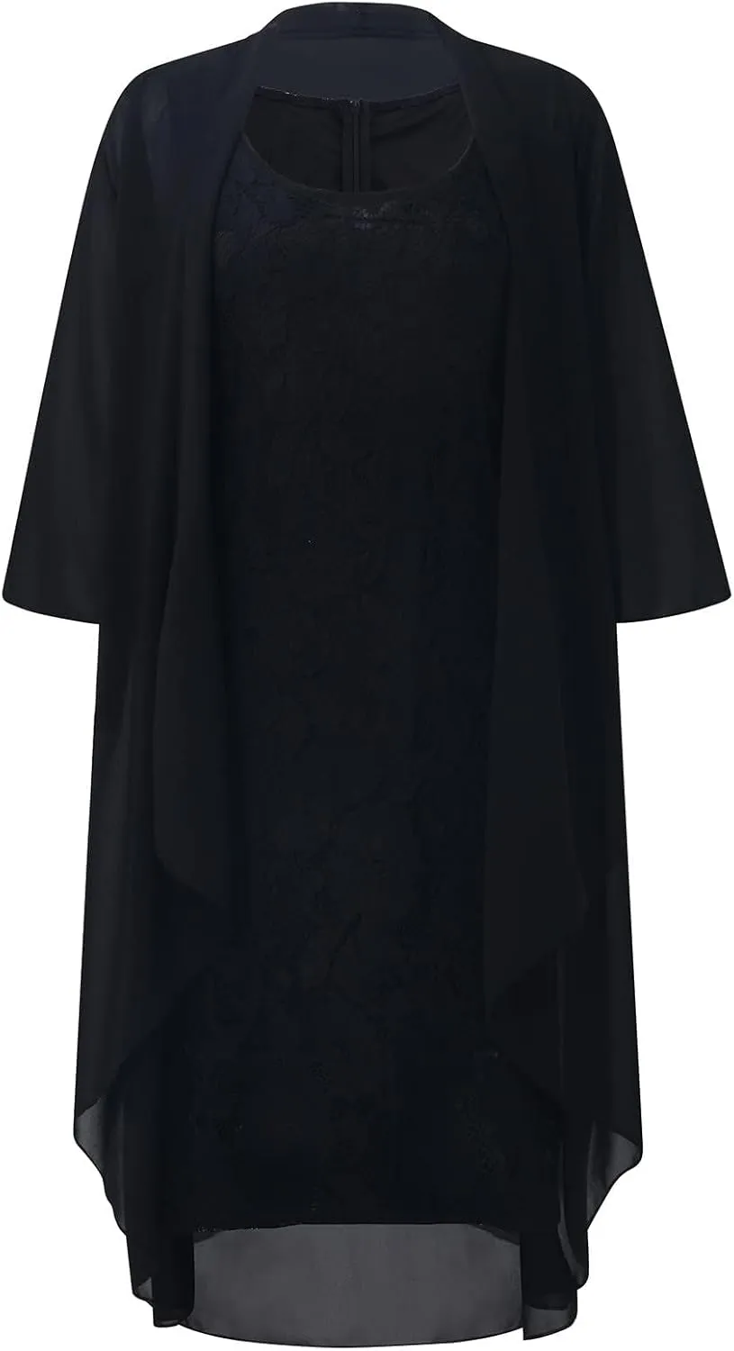 Mother of The Bride Dress Womens Summer 2 Piece Outfits Chiffon Lace Formal Evening Party Dress Casual Cocktail Dresses