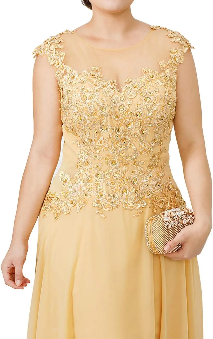 Mother of The Bride Dresses Long Evening Formal Dress Lace Applique Beaded Wedding Guest for Women