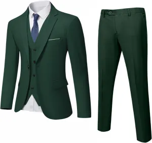 MrSure Mens 3 Piece Suit Blazer, Slim Fit Tux with One Button, Jacket Vest Pants & Tie Set for Party, Wedding and Business