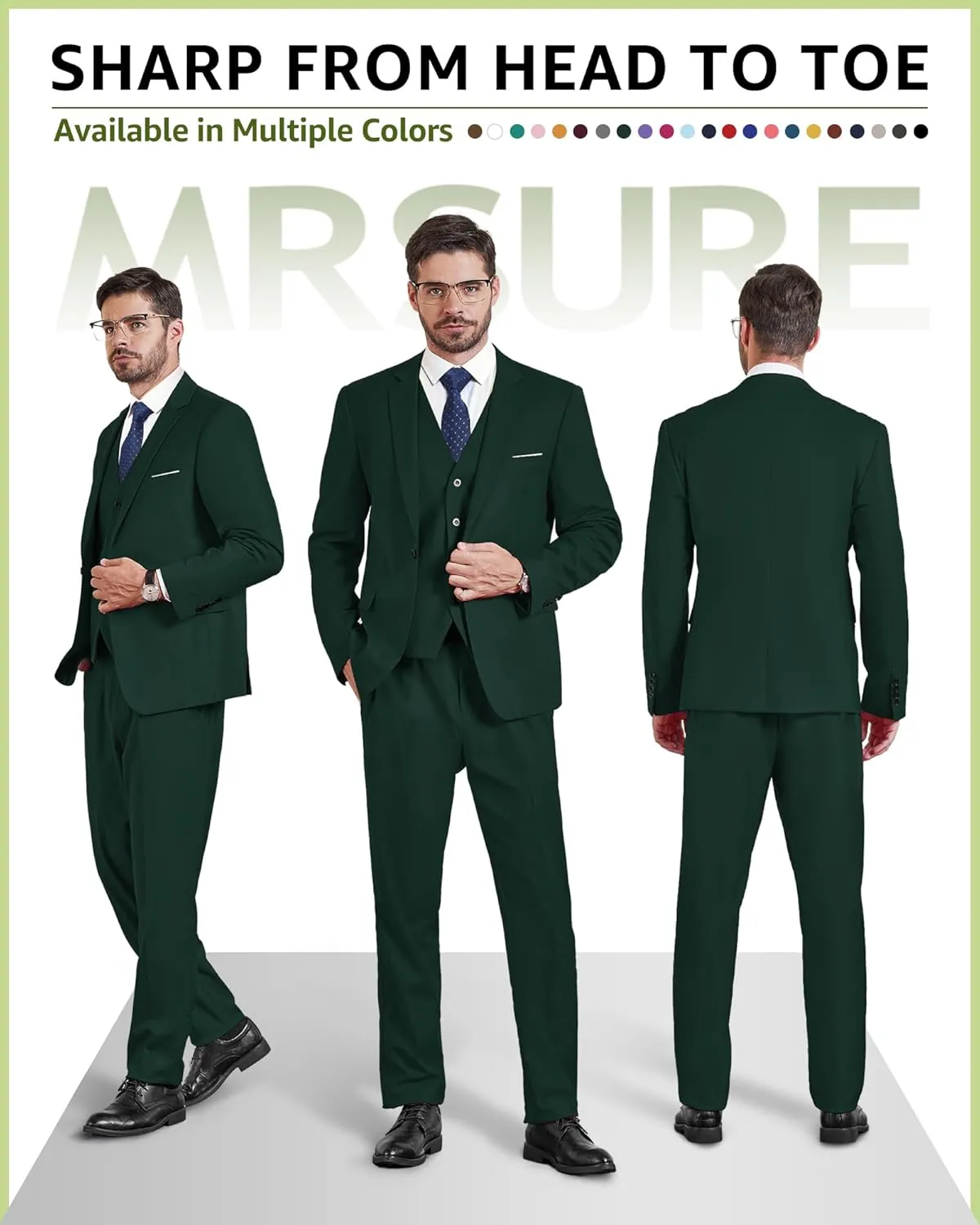 MrSure Mens 3 Piece Suit Blazer, Slim Fit Tux with One Button, Jacket Vest Pants & Tie Set for Party, Wedding and Business