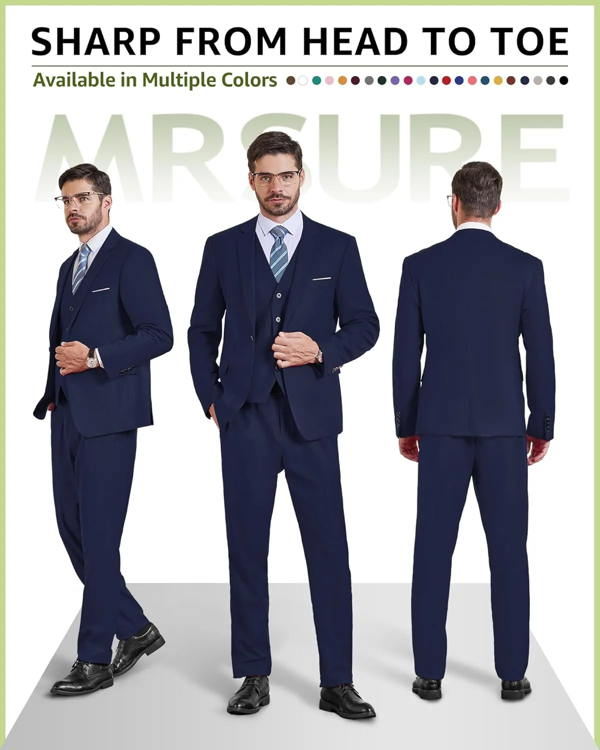 MrSure Mens 3 Piece Suit Blazer, Slim Fit Tux with One Button, Jacket Vest Pants & Tie Set for Party, Wedding and Business