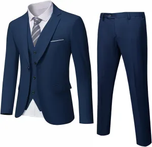 MrSure Mens 3 Piece Suit Blazer, Slim Fit Tux with One Button, Jacket Vest Pants & Tie Set for Party, Wedding and Business