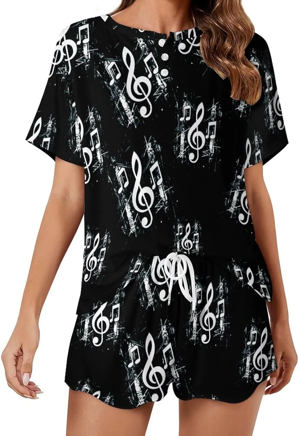 Musical Note Music Pajamas for Women Set Button Down Loungewear Short Sleeve Pjs Lounge Set Soft Comfy 2 Piece