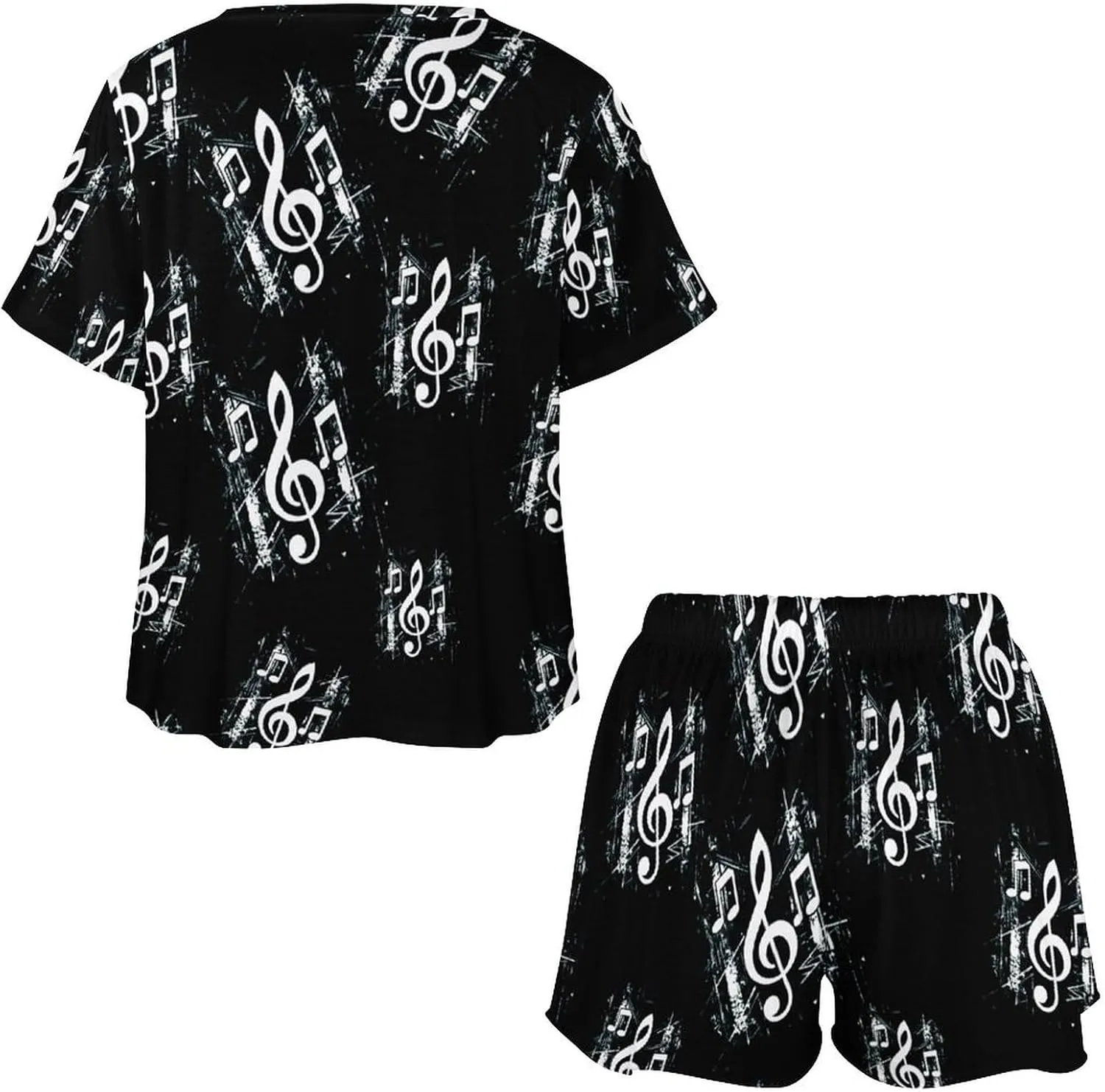 Musical Note Music Pajamas for Women Set Button Down Loungewear Short Sleeve Pjs Lounge Set Soft Comfy 2 Piece