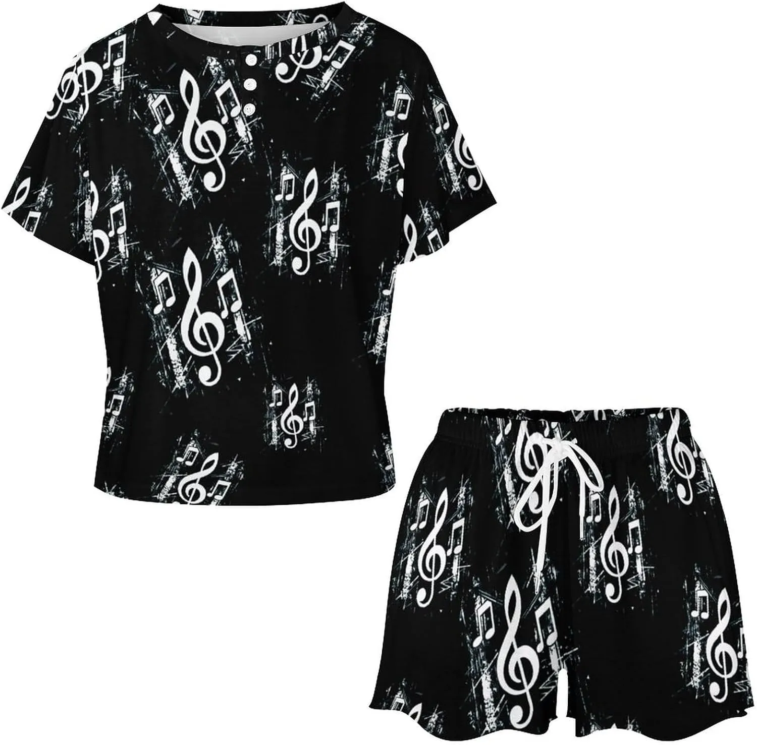 Musical Note Music Pajamas for Women Set Button Down Loungewear Short Sleeve Pjs Lounge Set Soft Comfy 2 Piece