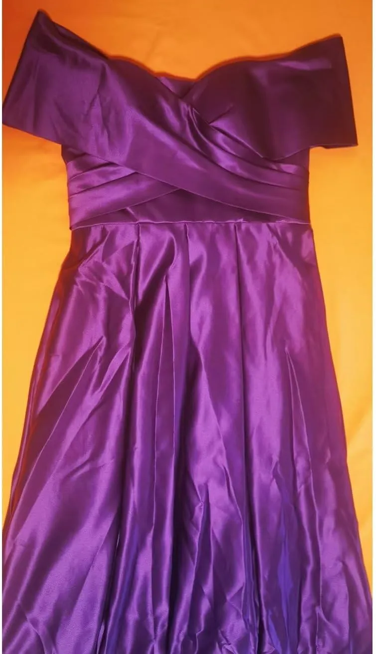 Off Shoulder Midi Cocktail Dress Satin Formal Dress for Women with Pockets Tea Length Party Gowns BSCK005