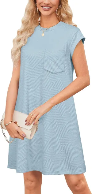 OUGES Women's 2025 Summer Mini Maternity Dress Cap Sleeve Casual Loose Basic T Shirt Dresses with Pockets