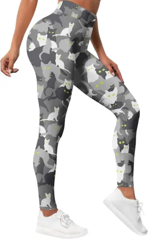 PAGYMO Leggings for Women Printed Funny Gym Womens Yoga Pants Cat Tights Camo Camouflage Pant, X-Large, Wlg-022666