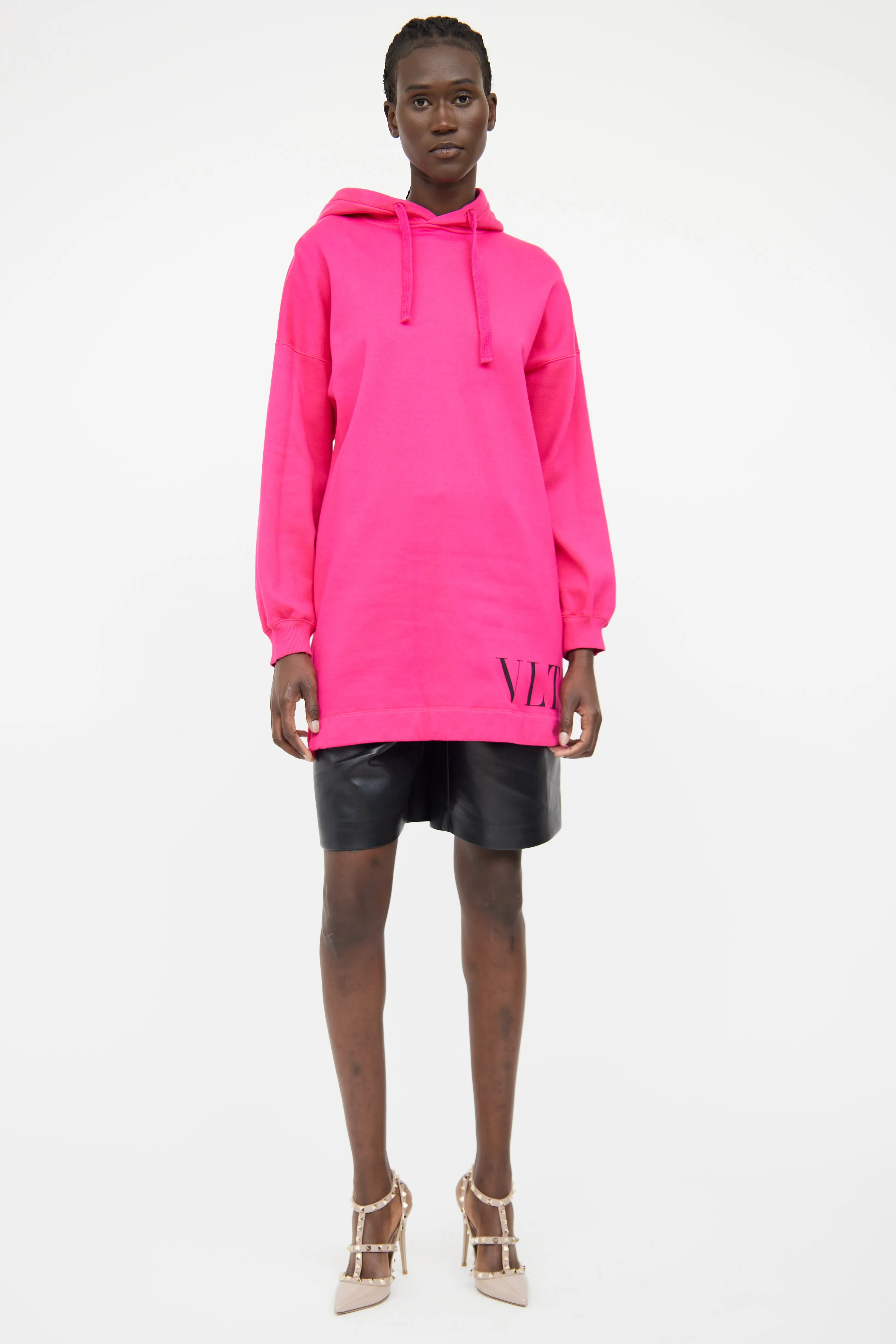Pink Long Hooded Sweatshirt