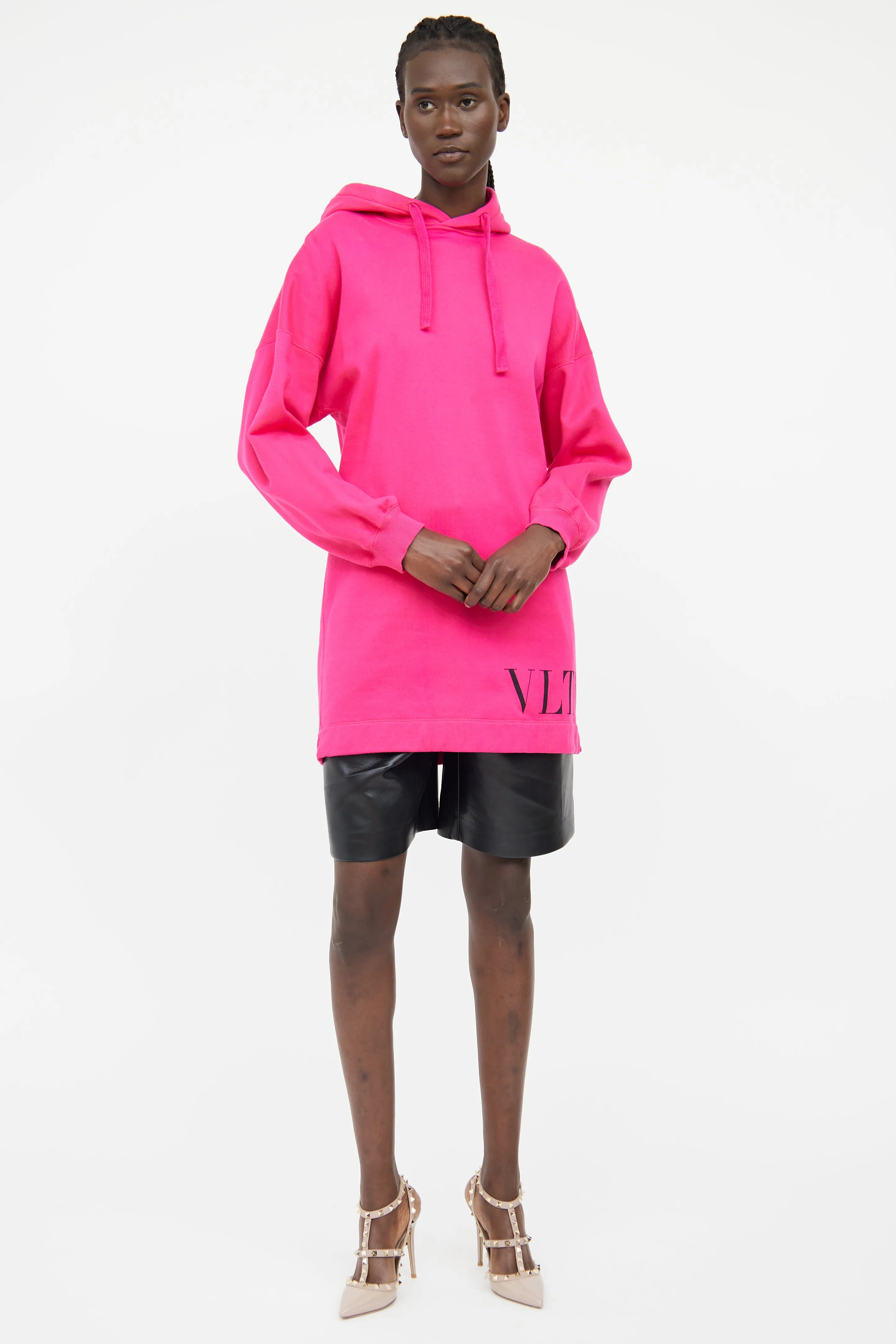 Pink Long Hooded Sweatshirt