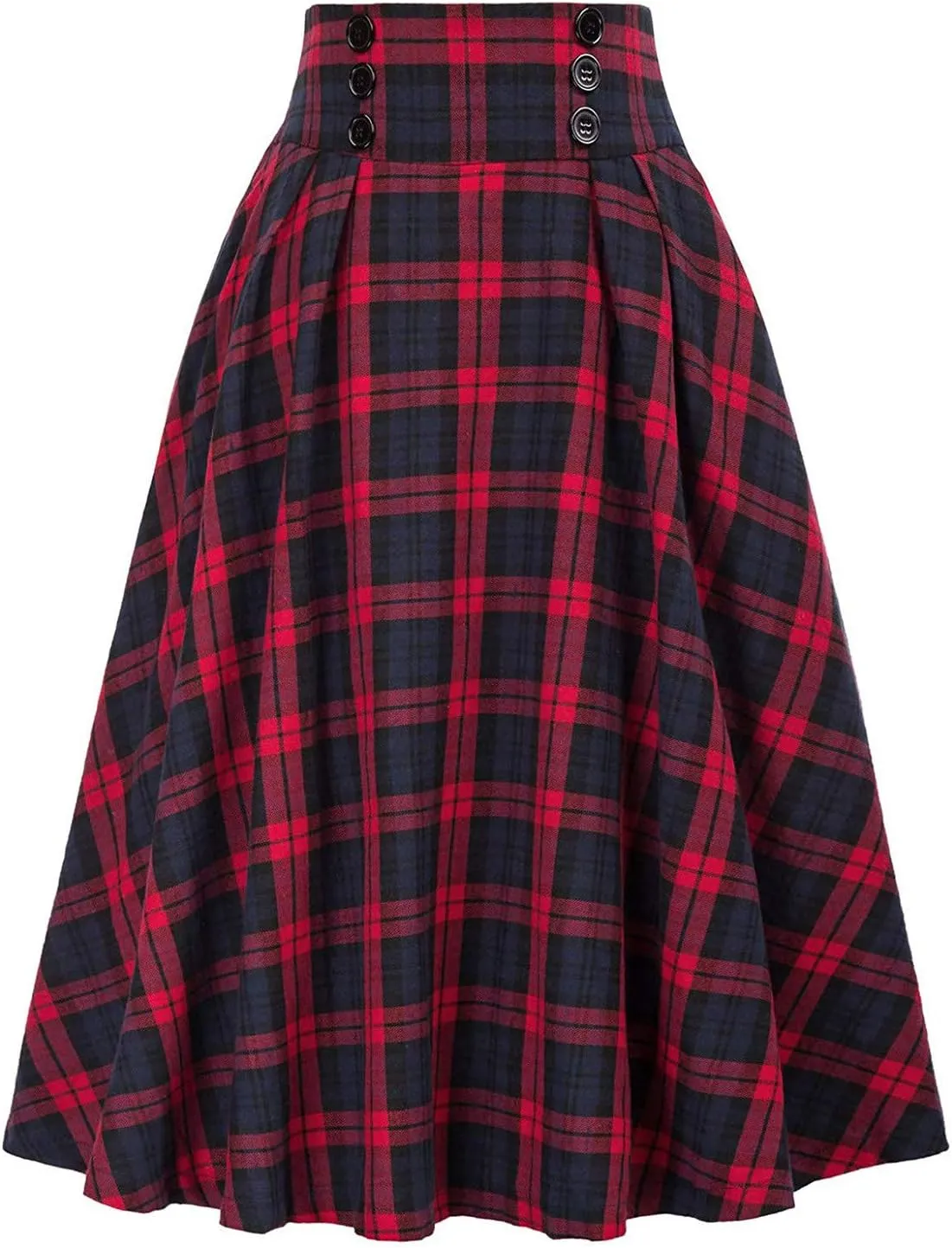 Plaid Skirt for Womens High Waist A Line Pleated Midi Skirts Steampunk Women Long Skirt Medieval Halloween Costume
