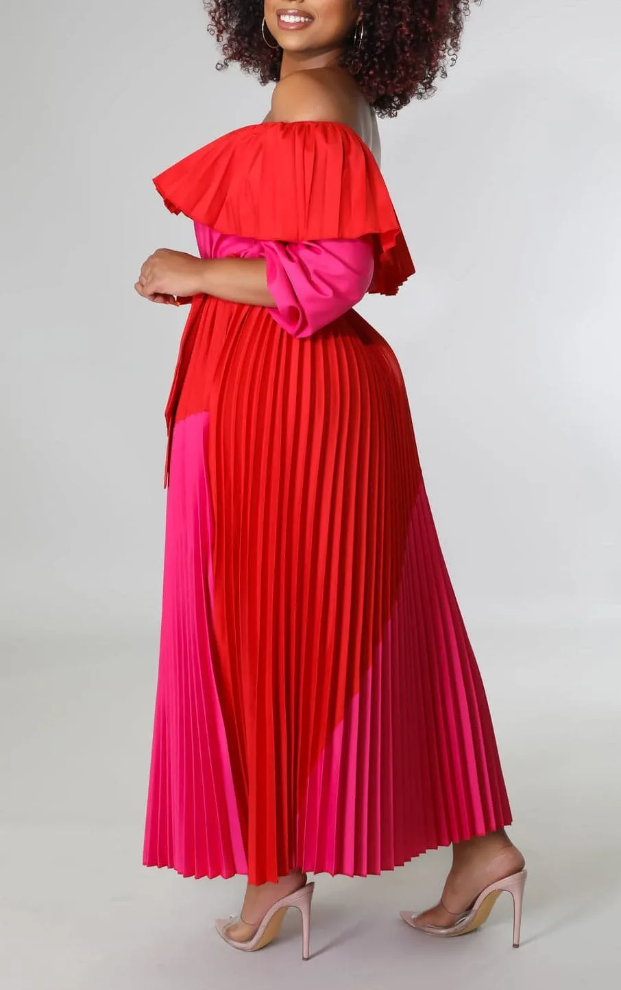 Pleated Two Toned Maxi Dress